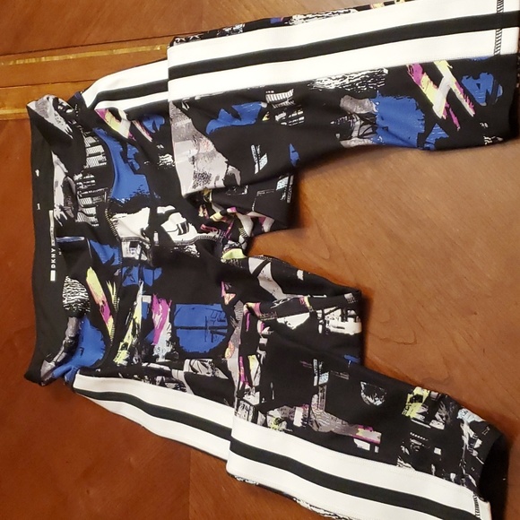 DKNY SPORT Capri Workout Pant Multicolored Side Racing Stripe Size M - Picture 4 of 5